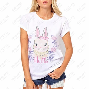 Летняя новая женская футболка с 3D-принтом кролика, женская футболка, индивидуальность, повседневная женская футболка, модный тренд, женская футболка