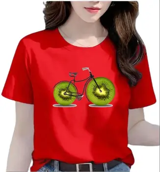 Летняя Новая футболка с принтом Fruit Bike с коротким рукавом Женская эстетическая одежда Топы Vintage Pro Choice Harajuku Oversize Tee