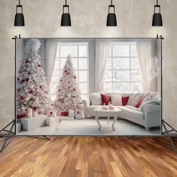 ЛУНА.QG Фон Рождественская елка Белая занавеска створка окна гостиная диван Фон для фотосъемки На заказ детская вечеринка фотобудка