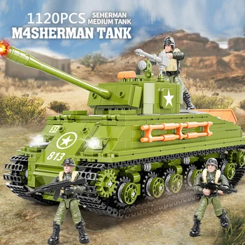Мировая Война Военная Униформа США M4 Sherman Средний Танк Мега Блок Модель Ww2 Армейские Фигурки Строительные Кирпичи Игрушка Для Мальчиков Подарок
