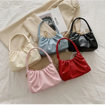 Модная женская повседневная сумка через плечо в складку Cloud, изысканные маленькие сумки подмышками, модные кожаные однотонные сумки на цепочке, сумки-тотализаторы