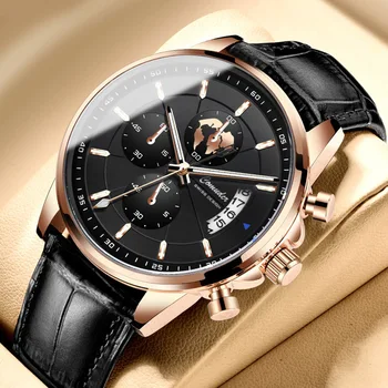 Модные мужские деловые кварцевые часы с немеханическим креативным кожаным ремешком Three Eyes, мужские брендовые спортивные наручные часы