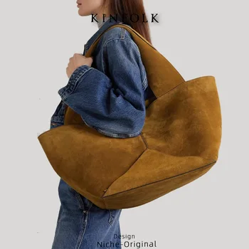 Модный тренд 2023 года, Женская сумка из нубука большой емкости, сумка через плечо, Роскошная дизайнерская сумочка с отстрочкой, кошелек