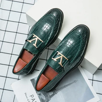 Мужская деловая официальная кожаная обувь Four Seasons высокого класса в британском стиле, повседневная модная текстурная обложка, Зеленый размер 38-47