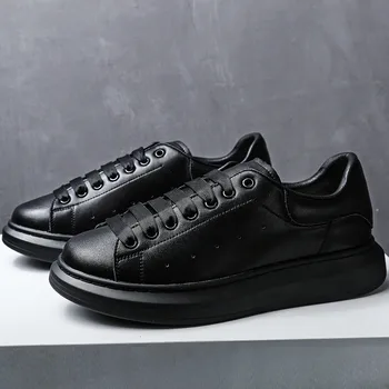 мужская повседневная черно-белая обувь на шнуровке, оригинальная кожаная обувь, дышащие кроссовки на плоской подошве, спортивная обувь на платформе в уличном стиле, мужская обувь