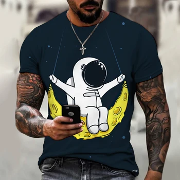 Мужская футболка 2024 с 3D-печатью, эксклюзивный дизайн, Космическая Вселенная, астронавт, свободная, оверсайз, индивидуальность 6XL