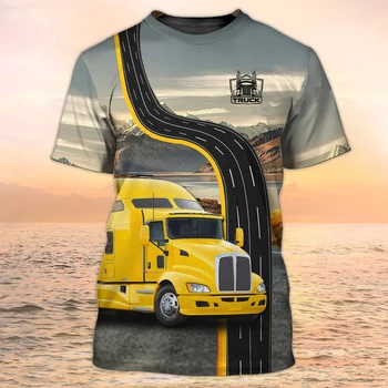 Мужская футболка с 3D-принтом грузовика, унифицированный топ с короткими рукавами, летняя одежда в стиле харадзюку 2024, пуловер с круглым вырезом