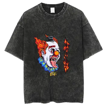 Мужская футболка с принтом Эпохи Аниме-Клоуна, Футболки из 100% хлопка в стиле Ретро, Футболки Harajuku 2023, Уличная одежда, Мужские футболки в стиле хип-хоп