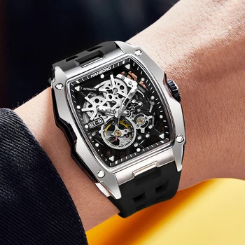 Мужские автоматические часы HANBORO С выдалбливаемым большим циферблатом Мужские механические часы роскошного бренда, светящиеся водонепроницаемые Модные мужские наручные часы