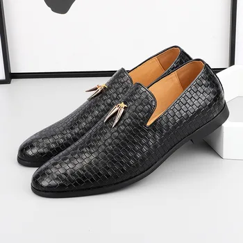 Мужские Вечерние туфли в британском стиле для мужской прически, Лоферы с кисточками, Классические туфли без застежки для Свадебной вечеринки, Большие Размеры 37-48