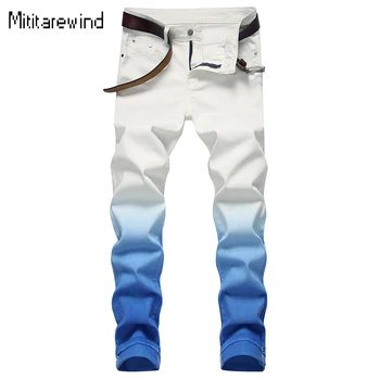 Мужские джинсы Американской высокой уличной моды с индивидуальными подтяжками, окрашенные в синий цвет, стрейчевые узкие джинсы, молодежная уличная одежда, джинсовые брюки Y2k