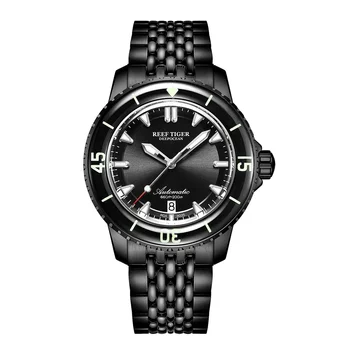 Мужские спортивные часы для дайвинга Reef Tiger, автоматические механические наручные часы, ремешок из нержавеющей стали, дата, люминесцентный сапфировый ввод секунд