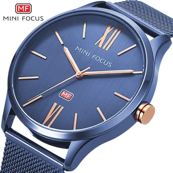 Мужские часы MINI FOCUS, лучший бренд, роскошные кварцевые наручные часы, повседневные модные синие часы с сетчатым поясом из нержавеющей стали, Reloges Hombre