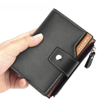 Мужской кожаный короткий бумажник с защитой от кражи, складывающийся вдвое, многофункциональная сумка для мелочи на молнии, кошелек для монет