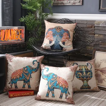 Наволочка в стиле Юго-Восточной Азии 45x45 см, винтажные декоративные подушки с принтом слона из мультфильма, наволочка на спинку домашнего дивана