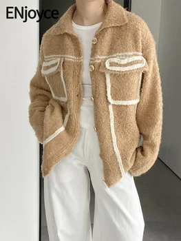 Наслаждайтесь Винтажным Шерстяным пальто с лацканами во французском стиле Модная Дизайнерская Одежда Женская Роскошная Свободная Вязаная куртка Осень Зима
