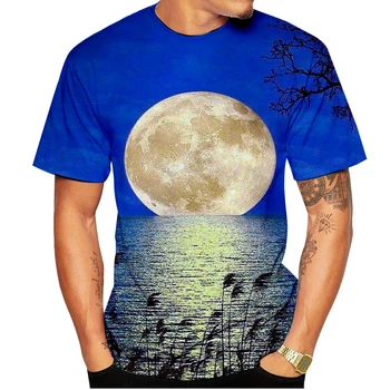 Новая популярная летняя модная футболка с 3D-принтом в лунном свете, повседневная футболка