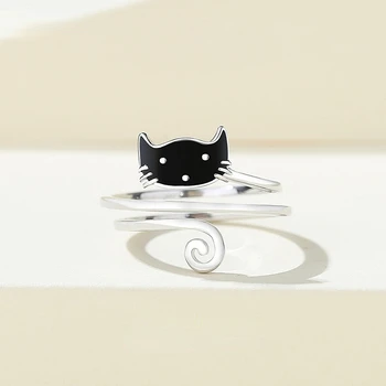 Новинка 2023 года, винтажное модное индивидуальное кольцо с котенком, милое мультяшное открытое кольцо, ювелирные аксессуары для банкета, подарок