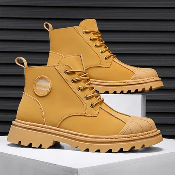 Новые мужские осенне-зимние ботильоны в западном стиле, мужские желтые кроссовки, снегоступы, качественная обувь для похода в пустыню, оксфорды