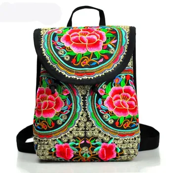 Новые рюкзаки с национальной вышивкой, женские чехлы для покупок, красивый холщовый рюкзак с цветочной вышивкой, хит продаж, женская богемная вешалка на спине
