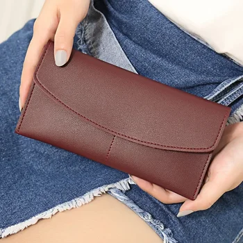 Новый женский кошелек в Корейском стиле, простой длинный кошелек из мягкой кожи, большой кошелек, простая сумка для модных карточек