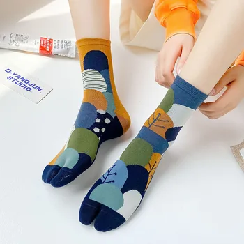 Носки Женские Мужские Хлопчатобумажные Арт-дизайн с цветным принтом, Дезодорант Kawaii Harajuku, Дизайнерские Японские носки с раздвоенным носком