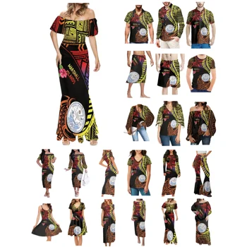 Одежда с татуировками на островах Полинезии, женское платье, мужская рубашка в тон, удобная повседневная одежда для любителей гибискуса