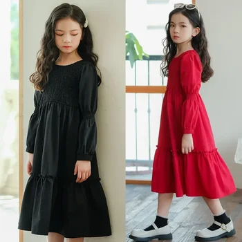 Осенне-зимнее платье для девочек, новая одежда для родителей и детей среднего и крупного размера, детское длинное платье с оборками, #7532