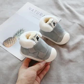 Осенне-зимние зимние ботинки для маленьких девочек и мальчиков, обувь для новорожденных малышей, детские плюшевые уличные ботинки, нескользящая детская обувь