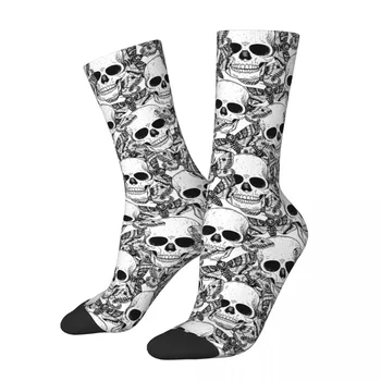 Осенне-зимние мужские носки в стиле хип-хоп с черепами и бабочками, носки от моли, нескользящие носки с черепами экипажа, теплые
