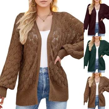 Осенний вязаный свитер, женский свободный кардиган в стиле Харадзюку, женское модное винтажное повседневное пальто с длинным рукавом и вырезами на весну, топы 2023 года