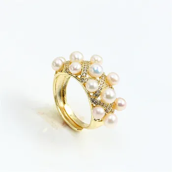 Отечественное 14-каратное золотое покрытие красочное персонализированное кольцо с несколькими бусинками циркон жемчуг пустой держатель регулируемые аксессуары DIY для женщин