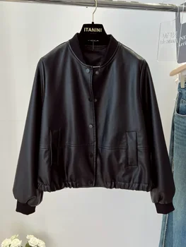 Пальто из искусственной кожи, женская осенняя новинка 2023 года, свободная повседневная куртка из искусственной кожи, тонкая мотоциклетная одежда, популярная в Европе