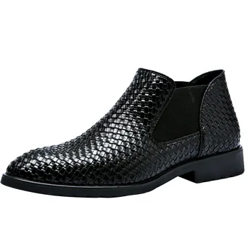 Плетеные мужские кожаные ботинки 2022 года, высококачественные мужские модные повседневные ботинки по щиколотку, мужские классические модельные ботинки 