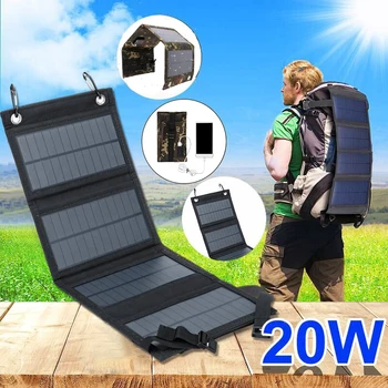 Портативная Солнечная Панель мощностью 20 Вт, 5 В, Складная Солнечная Батарея, Складной Водонепроницаемый USB-Порт, Зарядное Устройство, Мобильный Банк Питания для Телефона, Батарея на Открытом воздухе