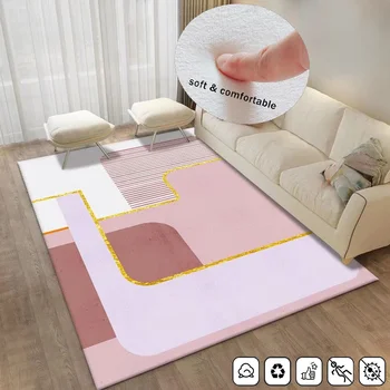 Простота Геометрические ковры для гостиной Домашний декор Розовый коврик Диван в спальне Коврик для пола Мягкий Пушистый ковер Высокого качества