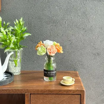 Реалистичный Миниатюрный набор цветов Розы и тюльпана для декора кухни в кукольном домике, Аксессуар для сказочного сада для детской столовой