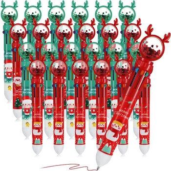 Рождественская шариковая ручка 10 В 1, многоцветная телескопическая шариковая ручка Санта-Клауса, Канцелярские принадлежности, Школьные принадлежности, Рождественский подарок