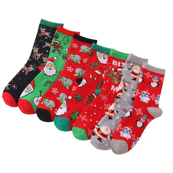 Рождественские носки, Женские забавные Хлопчатобумажные носки с Санта-Клаусом, Рождественской елкой, снежным Лосем, Мужские новогодние украшения, Носки для девочек