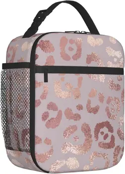 Розовое золото леопарда ланч-бокс многоразовый изолированный обед сумка тепловой охладитель сумка для мальчиков девочек женщин школьный пикник путешествия пешие прогулки