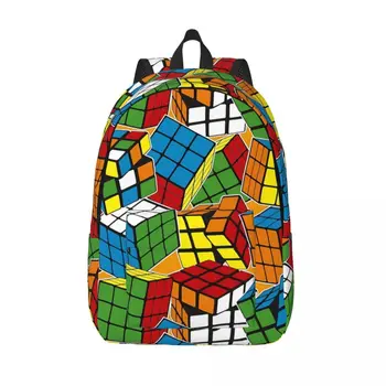 Рюкзак с принтом Magic Cube Забавные женские спортивные рюкзаки Speed Cubing из полиэстера С эстетичным принтом Школьные сумки Рюкзак