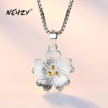 Серебряная игла NEHZY 925 пробы, новые женские модные высококачественные ювелирные изделия, простое ожерелье с подвеской в виде цветка в стиле ретро, длина 45 см