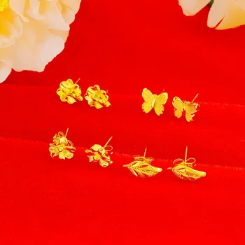 Серьги-бабочки, серьги-гвоздики с цветочными листьями Клевера для женщин, серьги-гвоздики с позолотой 24 Карат, Свадебные украшения для вечеринок, Оптовый подарок