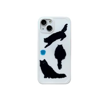 Симпатичные Три Черных Кота Чернильной Краской Kawaii Photo Frame В Форме Грязезащитного Чехла Для iPhone 13 11 12 Pro Max XR XS Max X Задняя Крышка