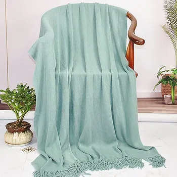 Скандинавское Однотонное Вязаное одеяло с кисточками, Маленькое Свежее Покрывало для дивана, шаль, покрывало для Гостиничной кровати, полотенце для домашнего декора, покрывало для домашнего декора
