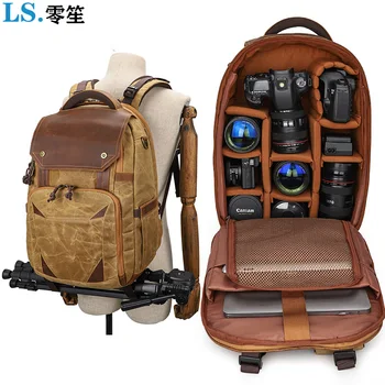 Сумка для фотоаппарата Водонепроницаемый рюкзак из холщовой кожи в стиле ретро Батик с USB-портом, подходящий для 15,4-дюймового ноутбука, мужские сумки для фотосъемки, дорожный чехол для переноски