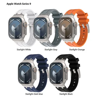 Титановый Металлический Силиконовый Ремешок Для Apple Watch 49 мм Серии 9 8 7 45 мм Бизнес-ремешок Для iWatch 6 5 4 44 мм 42 мм Спортивный Ремешок Для часов