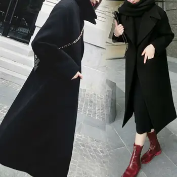 Толстое однотонное зимнее длинное пальто, теплая женская модная осенняя верхняя одежда с карманами