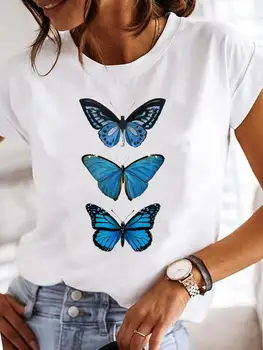 Трендовые хлопковые футболки со стрекозой и бабочкой, одежда с коротким рукавом, модная повседневная женская футболка с графическим принтом