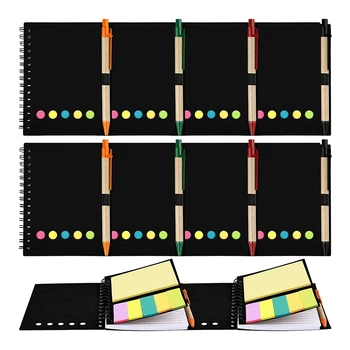 Упаковка из 8 блокнотов на спирали в крафт-обложке Блокнот с ручкой В подставке Маркеры для страниц Стикеры для заметок Цветные указатели